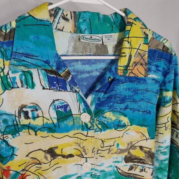 Vintage Shacket Shirt Jacket Beach Print Button XL - Picture 5 of 5